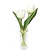 EBUYOM Mini Artificial Flowers Tulips Bouquet in Glass Vase, Home Decor Ornament Wedding Decoration (White)