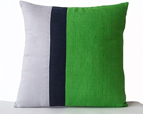 Amazon Com Amore Beaute Green Linen Color Block Pillow Covers