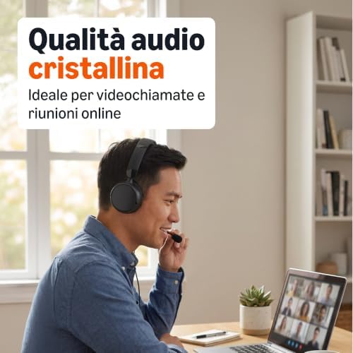 - Cuffie Over-Ear per Computer con Cavo, Microfono Regolabile, Connessione da 3,5 mm, Controllo Cablato con USB-A, Pieghevoli, Cuffie per Ufficio, Smartphone, PC, Laptop, Nero
