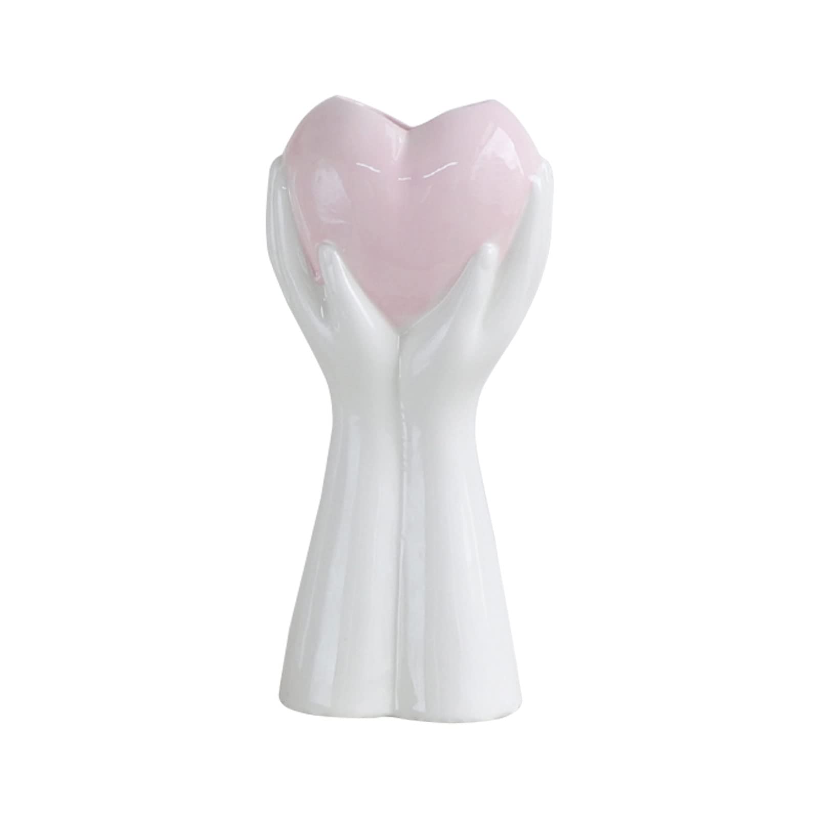 Heart Ceramic Vase for Flowers, Hand Holding Heart Shaped Vase, Flower Vases for Decor Living Room Home Office Wedding (Pink)