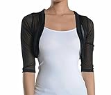 Fashion Secrets Junior`s Sheer Chiffon Bolero Shrug Jacket Cardigan 3/4 Sleeve (Medium, Black)