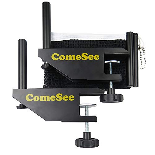 ComeSee Strength Screw Clamp Table Tennis Net and Post Set, 1.65 Inch Width Grip Holder, Insert Type Ping Pong Net Clip, Tension and Height Adjustable Easy Set Up (Black) - Thumbnail 2
