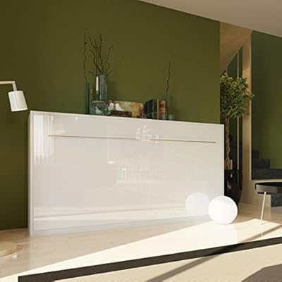 Schrankbett 90x200 Cm Horizontal Weiss Weiss Hochglanzfront Schrankklappbett Wandbett Smartbett Amazon De Kuche Haushalt