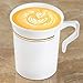 BloominGoods 50 Heavyweight Disposable White Plastic 8 oz. Coffee Mugs with Gold Trim | Tea, Cappuccino, Espresso Cups with Handles (50-Pack)