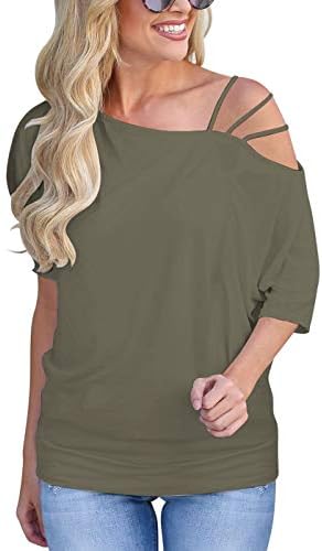 Kaislandy Womens Short Sleeve and Long Sleeve Casual Cold Shoulder Spaghetti Halter Off Shoulder Tops Strappy T Shirts