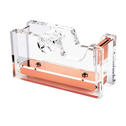 Zodaca [Deluxe Acrylic Design] Desktop Tape Dispenser, 1 Inch Core, Clear/Rose Gold