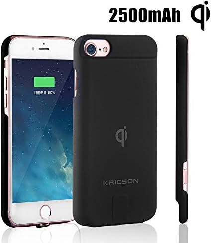 QI Wireless Charger Case iPhone 8 Extended 2500mah Battery Cover Cases 7 6s 6 Apple Rechargeable Protective External Backup Battery in Car Wireless Charger Case Ultra Slim Upgrade Type Black