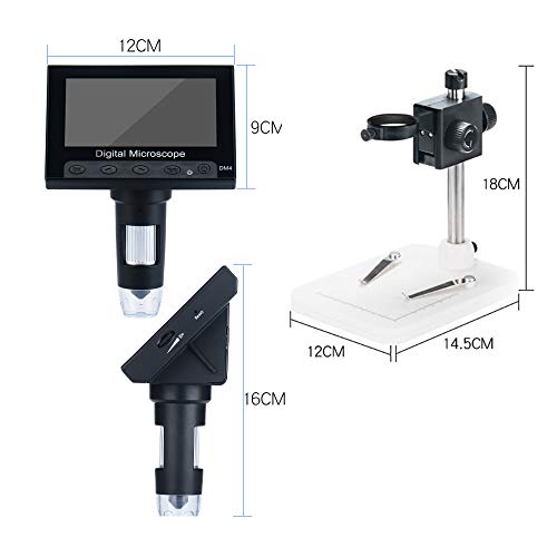 LCD Digital Microscope 4.3 inch 1000X Magnification Digital Microscope,8 LED Adjustable Light,Rechargeable Lithium Battery,Handheld USB Microscope Camera for Phone Repair Soldering Jewelry Biologic