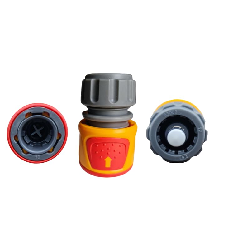 SK INFINITY | Hozelock Conector AquaStop soft touch Water Stop Connector - 12.5mm - 15mm- Watertight, Non-slip, Ideal for the Start of the Hose-Yellow/Grey-Quick Connector (1-Pack)