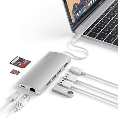 Satechi Aluminum Multi-Port Adapter V2-4K HDMI (30Hz), Gigabit Ethernet, USB-C Pass-Through, SD/Micro Card Readers, USB 3.0 - Compatible with 2018 MacBook Pro/Air, 2018 iPad Pro and More