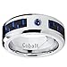 Cobalt Men's Wedding Band Ring with Black and Blue Carbon Fiber Inlay and 0.05 Carat Blue Sapphire