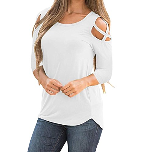â¤ï¸Clearance Women Summer Short Sleeve Strappy Cold Shoulder T-Shirt Tops Blouses Sleeve Cross Strap T Shirts Solid Color Top Duseedik