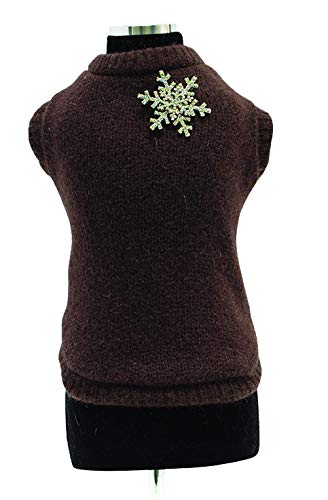 Trilly Tutti Brilli Loup Wool Sweater with Crystal Snowflake Brooch, X-Small, Brown