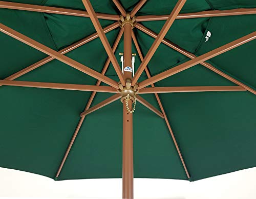 TropiShade 11-Feet Light Wood Polyester Market Umbrella with Green Polyester Cover