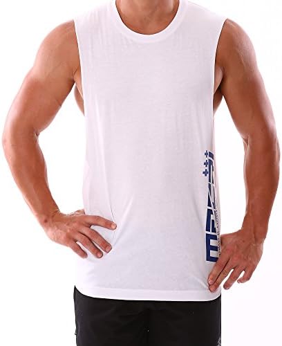 MACRI Men's Gym Thunder Logo Deep Cut Tank S White