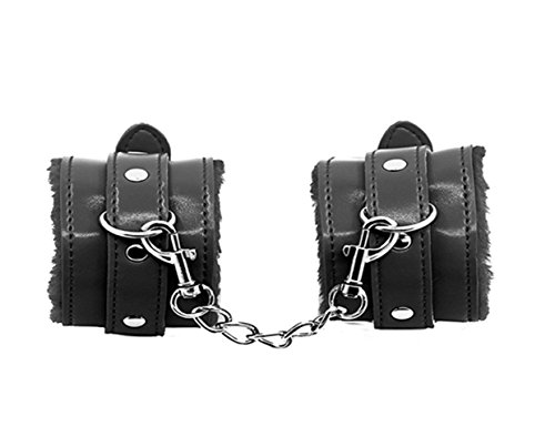 Baonmy Fashion Party Adjustable Cuffs Furry Fuzzy Handcuffs for Waist Leather Handcuffs With Chain