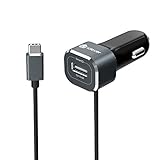 iClever BoostDrive 27W 5.4A Dual USB Car Charger (2.4A + 3A) with SmartID Technology and Build-in Type-C Cable, Gray