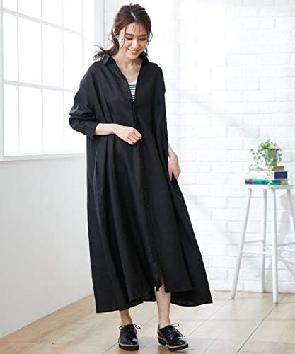 Amazon Nissen ニッセン ミセス向け ワンピース 麻100 Aラインシャツワンピース オトナスマイル 黒 L ワンピース チュニック 通販