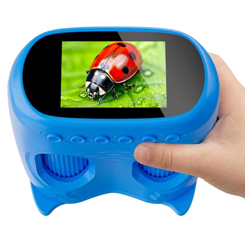 Temodu 2-in-1 Microscope for Children and Binoculars for Children, Toy, 4K 2.0 Inch Screen, for Observing, Hunting, Hiking, Rechargeable Portable Binoculars, Science Outdoor from 3 Years (Blue)