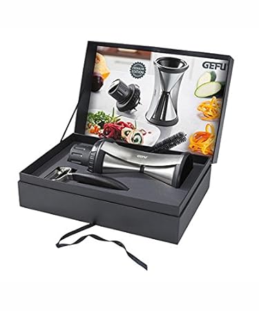 Gefu Spirelli Premium Edition XL Geschenkbox mit Spirelli XL mit Restehalter, Sparschäler und Reinigungsbürste 27,5 x 19,5 x 