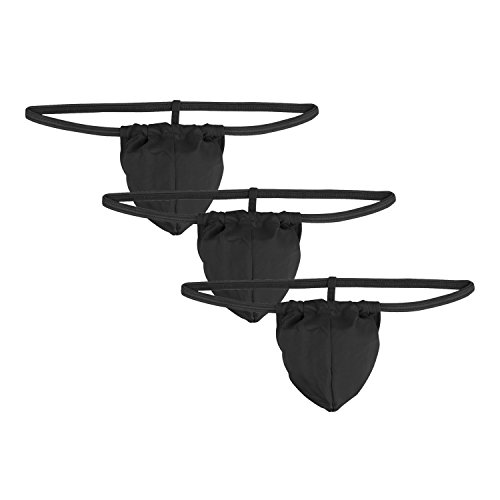 MASS21 Men Black Sexy Underwear Elastic G-String Thong with Bulge Pouch 3 Packs
