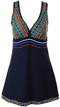 Uerescha chic fascinating Women's Geo Tribal-Print One-Piece V-Neck Flyaway Swimdress Bathing Suit BlackX-Large / 16