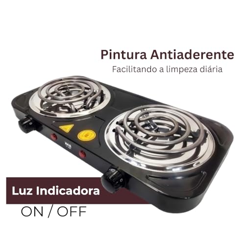 Fogão Elétrico 2 Bocas Cooktop de mesa 220v – Fogareiro Portátil Cooktop de Mesa para Camping, Viagem e Uso Doméstico (Preto)