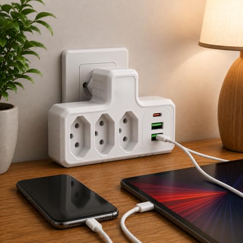Extensão Tomada,Régua Tomadas, Régua de Energia,Adaptador Tomadaa,Filtro de Linha,Adptador, 3 Tomadas,2 Interfaces USB,1 Porta USB Tipo-C - Qualidade Super Premium