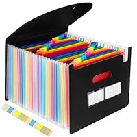 Expanding File Folder 24 Pockets, OUSL A4 Letter Size Expandable File Organizer with Cover, Monthly Accordion Document Organize (with Lid)