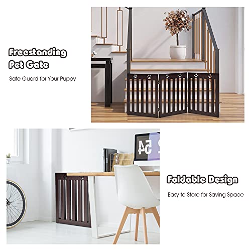 HAPPAWS Wooden Freestanding Pet Gate for Dogs, 24 inch Step Over Fence, Folding Convertible