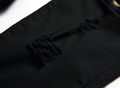 Qazel Vorrlon Men's Black Ripped Skinny Distressed Destroyed Straight Fit Jeans with Holes