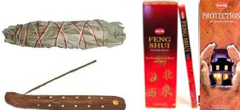 (8)feng Shui (8) Protection Incense Plus Canoe Incense Burner and White Sage Set