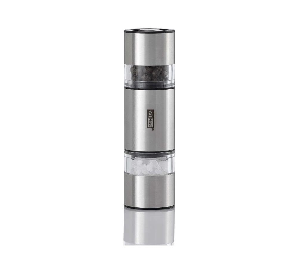 AdHoc DuoMill Mini, All in one Salt and Pepper Mill, Ceramic Grinder Mechanism, 11cm Compact Size to Save Space, Ideal for Picnics, Camping and Travelling