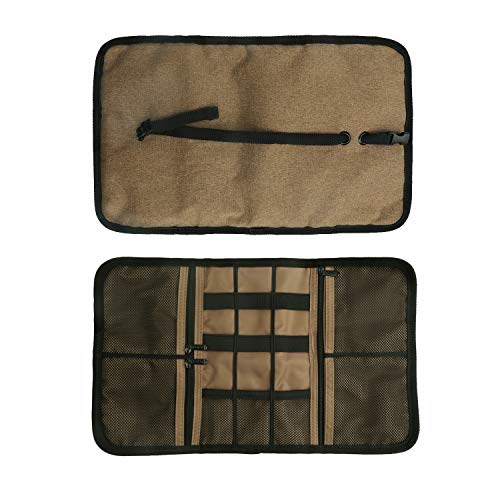 Patu Roll Up Electronics Accessories Travel Gear Organizer Case, Portable Universal External Batteries Hard Drives Cables Cosmetics Kit Bag, Champagne Gold