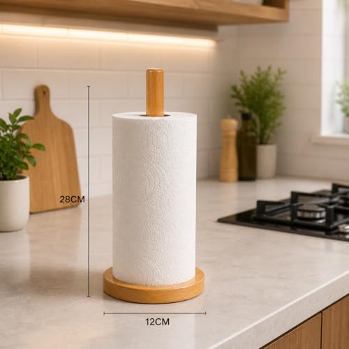 Suporte Porta Papel Toalha de Bambu Natural Cozinha Vertical 28cm - Premium