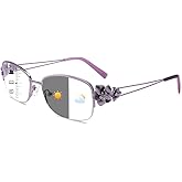 touk Photochromic Progressive Multifocal Reading Glasses for Women, Stylish Half Rim Metal Frame Anti Blue Light Sun Readers