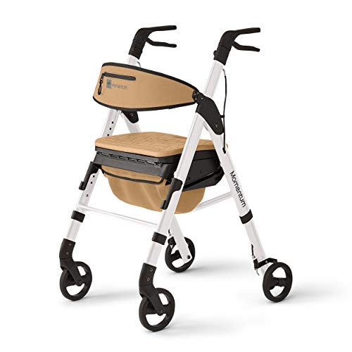 Medline MDS86870W Momentum Rollator Walker with Seat Cushion, Premium Folding Rolling Walker