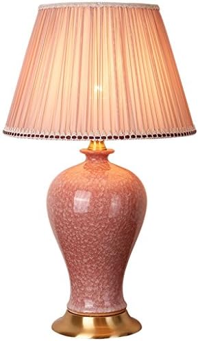 HALORI ceramic table lamp shade is pink pleated stripes - copper base, bedside table lamp for the living room bedroom hotel showroom art decoration