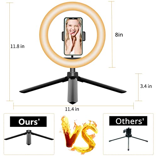 Desk Ring Light with Tripod Stand and Phone Holder, 8'' Selfie Ring