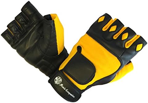 Gym Gloves with Wrist Closure for Men &amp; Women, Padded Workout Crossfit, Weightlifting, Black/Yellow or Black, Premium Quality (XX-Small)