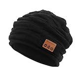 Pococina Bluetooth Slouchy Daily Beanie Hat with Wireless Headphones for Men Women, Unisex Music Winter Warm Knit Hat Cap with Built in Earphones (2018 New Version) - 014 Black