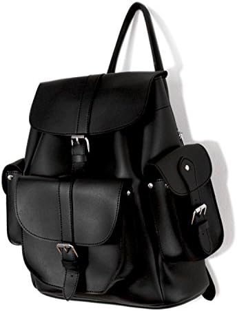 WORTHTRYIT Women's Vegan Leather Multi Pockets Backpacks 12.8"12.4"- Black