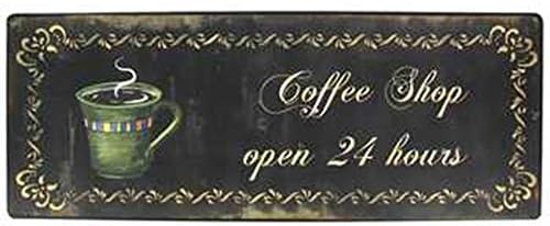 Coffee Shop Open 24 Hours Metal Tin Sign Home Wall Decor 15.5" x 6"