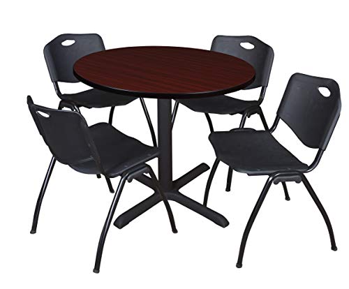 Romig Pillar 42 in. Round X-Base Breakroom Table- Mahogany & 4 M Stack Chairs-…
