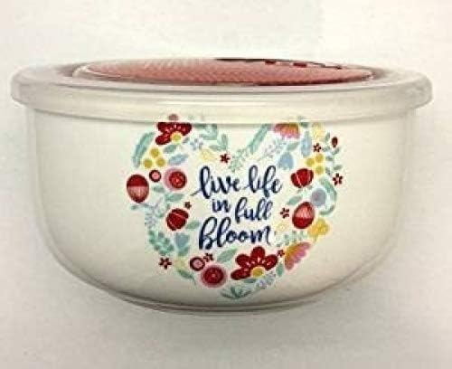 Ciroa Microwaveme Fine Porcelain Microwave Bowl with Silicone Seal Lid 6.5 Inch (Live Life in Full Bloom)