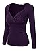 Doublju Womens Long Sleeve Deep V-Neck Ruched Blouse Top