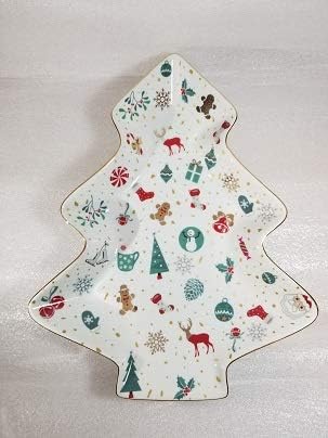yourthedish Christmas Large Tree Shaped Serving Tray/Beautiful Porcelain, Multi-Colour