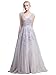 Babyonline Women's Double V-Neck Tulle Appliques Long Evening Cocktail Gowns