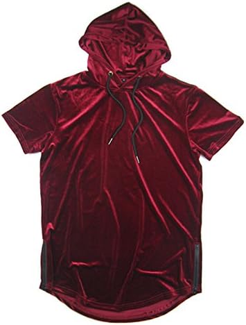 VFIVE UNFOUR Mens Velvet Velour Fashion Hip Hop Long Line Hem Short Hoodies L