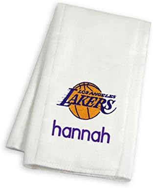 Designs by Chad and Jake Baby Personalized Name Los Angeles Lakers Burp Cloth One Size White